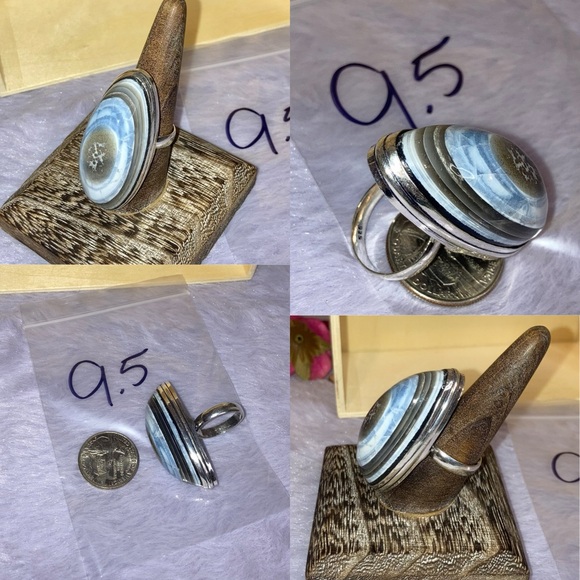 EYE OF THE STORM Owyhee Blue Opal Gemstone Chunky Handmade Ring - Picture 5 of 5